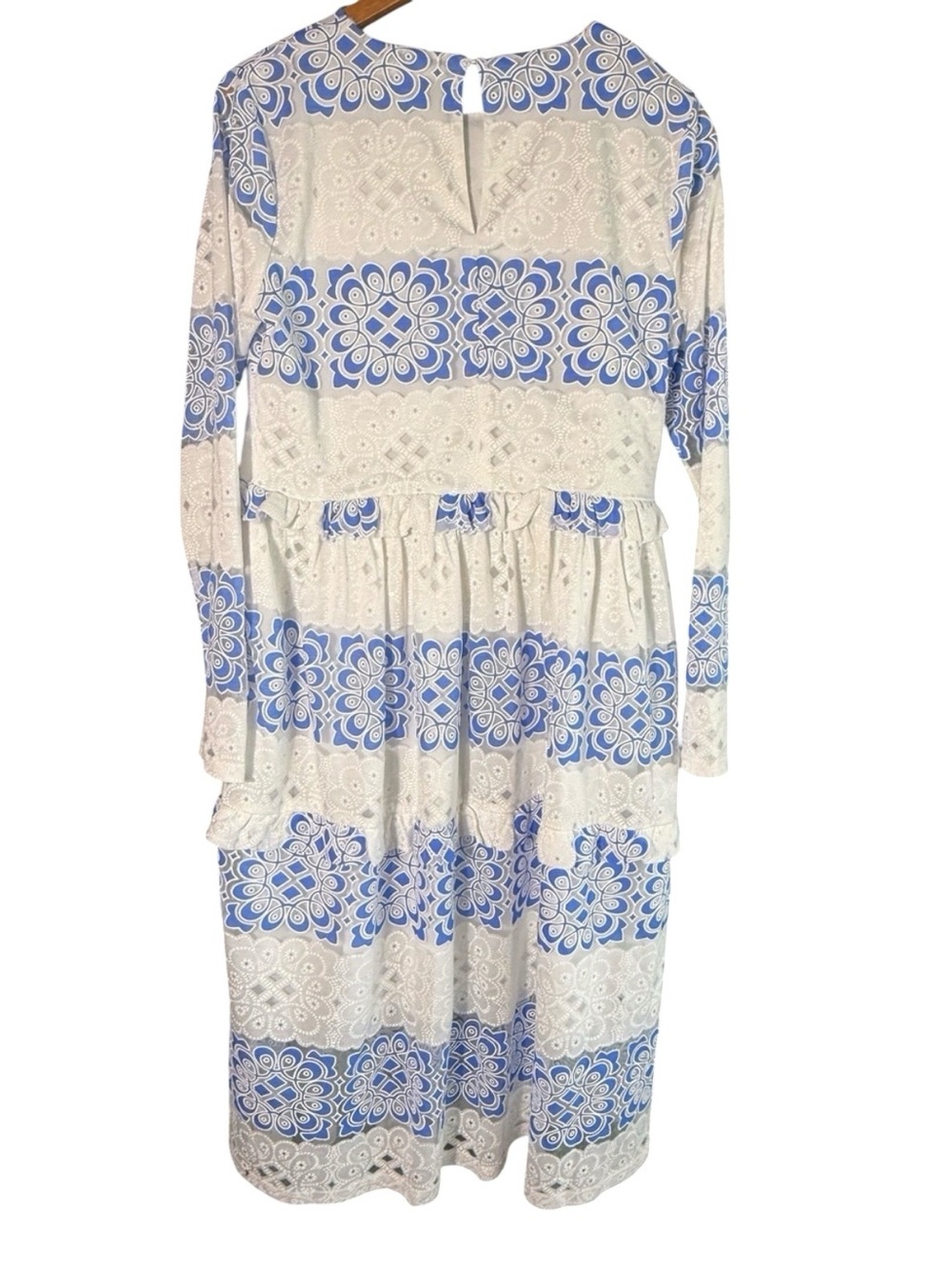 Endless Rose embroidered eyelet midi dress blue white boho tiered size M - Picture 2 of 5